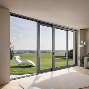 Modern aluminum sliding door with large glass panels